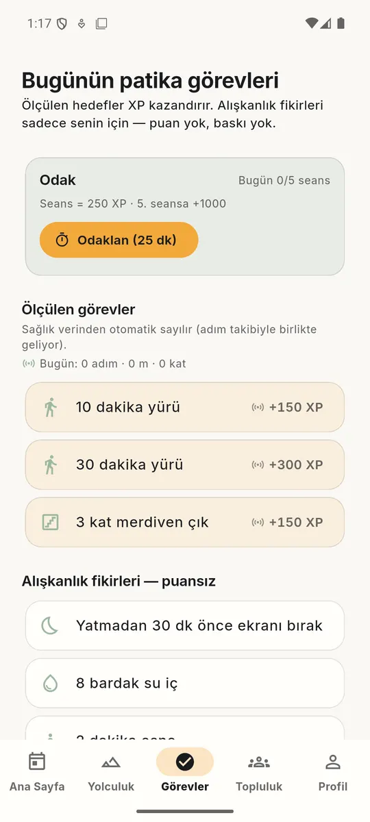 Her gün küçük görevler. İrade değil, alışkanlık kuruyorsun.